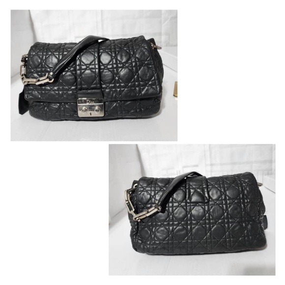Authentic CHRISTIAN DIOR Cannage Quilted Lambskin Leather New Lock Flap Bag Blac - Picture 5 of 14